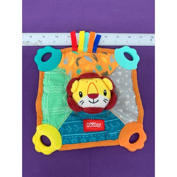 Nuby Lion Teether Crinkle Baby Toy Infant Square 2021 love and care 8 in.² - Picture 1 of 11